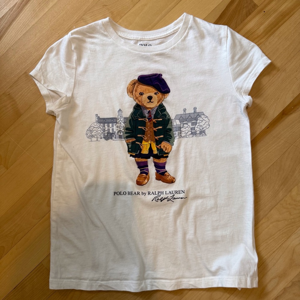 Polo Ralph Lauren Kids White Tee with Polo Bear Design preppy logo short sleeve